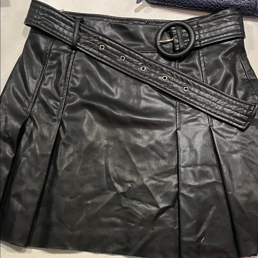 Zara Black Faux Leather Mini Skirt with Belt